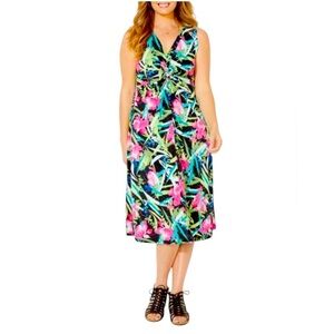 Catherines Tropical Twist Front Sleeveless Stretch Dress Resortwear Sz 4X